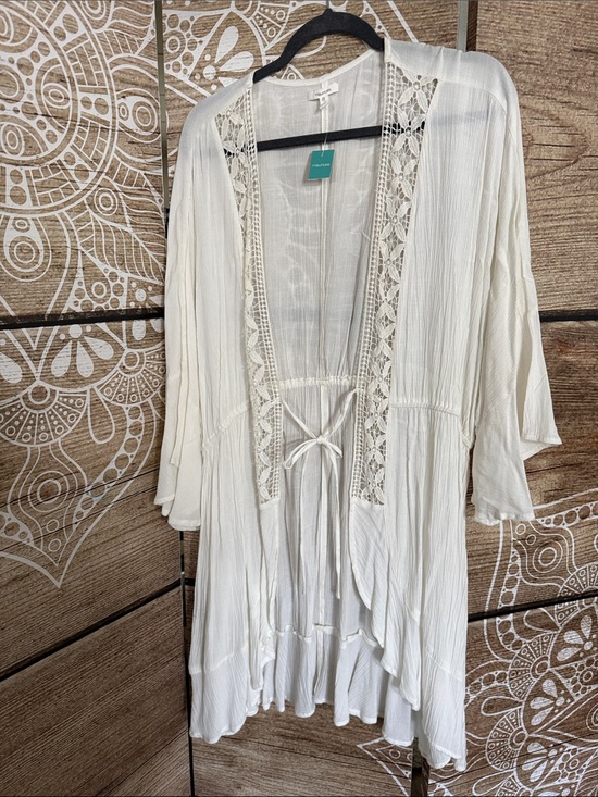 Maurices Tops - Maurices Cream Lightweight Tie-Front Kimono